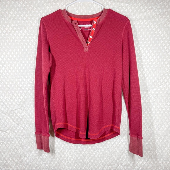 Pact Other - Pact Red Maroon Thermal Knit Organic Cotton Long Sleeve Henley